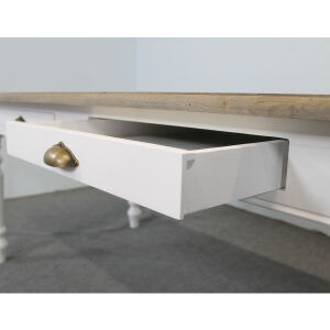 Massivholz Esstisch 250x100 weiß mit Eichenplatte