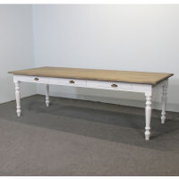 Massivholz Esstisch 250x100 weiß mit Eichenplatte