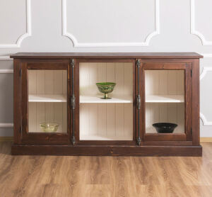 Landhausstil Sideboard mit Glastüren - Eichenplatte
