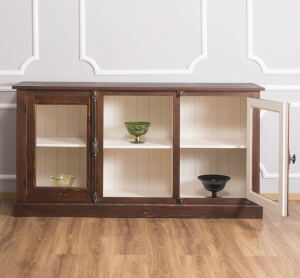 Landhausstil Sideboard mit Glastüren - Eichenplatte