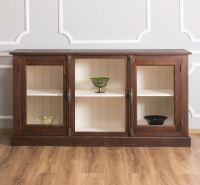 Landhausstil Sideboard mit Glastüren - Eichenplatte
