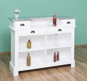 Vintage Bartheke weiß im Landhausstil mit Zinkplatte 140 cm