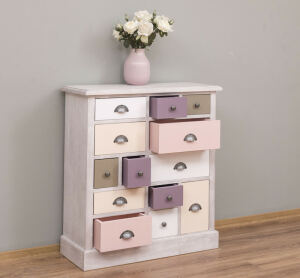 Vintage Apothekerschrank im Landhausstil rosa