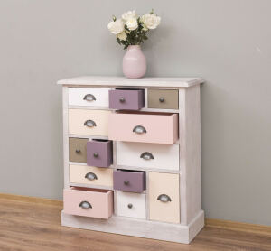 Vintage Apothekerschrank im Landhausstil rosa