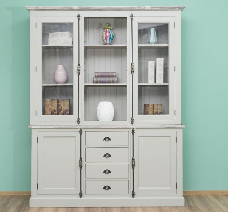 Landhaus Buffetschrank Grau Massivholz