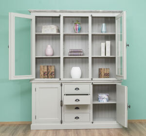 Landhaus Buffetschrank Grau Massivholz