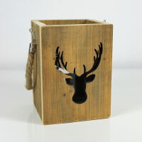 Windlicht aus Holz mit Hirschmotiv