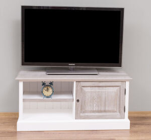 Massivholz TV-Lowboard weiÃŸ, Eiche - 120 cm