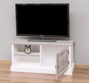 Massivholz TV-Lowboard weiÃŸ, Eiche - 120 cm