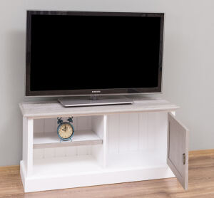 Massivholz TV-Lowboard weiÃŸ, Eiche - 120 cm