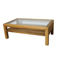 Großer Massivholz Couchtisch mit Glasplatte