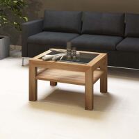 Quadratischer Massivholz Couchtisch mit Glasplatte - 70x70cm