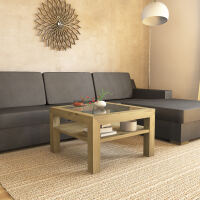 Quadratischer Massivholz Couchtisch mit Glasplatte - 70x70cm