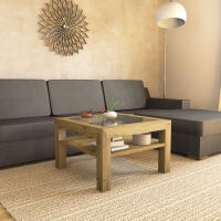 Quadratischer Massivholz Couchtisch mit Glasplatte - 70x70cm