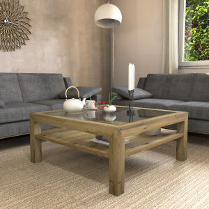 Großer Quadratischer Couchtisch mit Glasplatte - 100x100cm