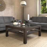 Großer Quadratischer Couchtisch mit Glasplatte - 100x100cm