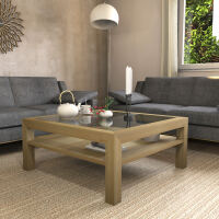 Großer Quadratischer Couchtisch mit Glasplatte - 100x100cm