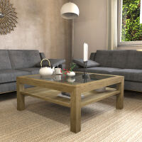 Großer Quadratischer Couchtisch mit Glasplatte - 100x100cm