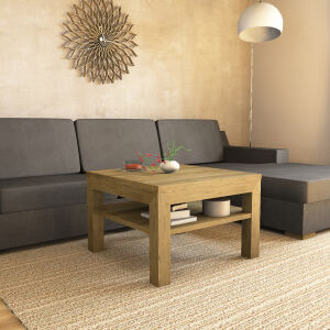 Quadratischer Massivholz Couchtisch mit Ablage - 70x70cm