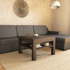 Quadratischer Massivholz Couchtisch mit Ablage - 70x70cm