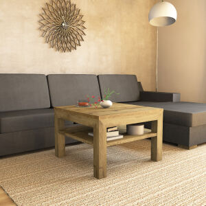Quadratischer Massivholz Couchtisch mit Ablage - 70x70cm