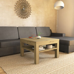 Quadratischer Massivholz Couchtisch mit Ablage - 70x70cm