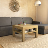 Quadratischer Massivholz Couchtisch mit Ablage - 70x70cm