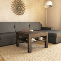Quadratischer Massivholz Couchtisch mit Ablage - 70x70cm