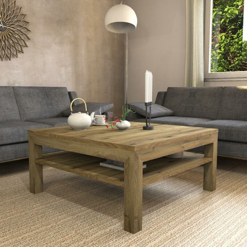 Großer Quadratischer Couchtisch mit Ablage - 100x100cm - Onlineshop für massive Landhausmöbel