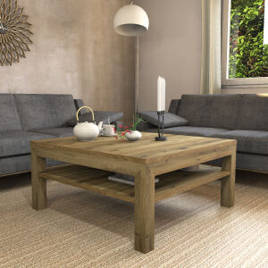 Großer Quadratischer Couchtisch mit Ablage - 100x100cm