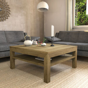 Großer Quadratischer Couchtisch mit Ablage - 100x100cm