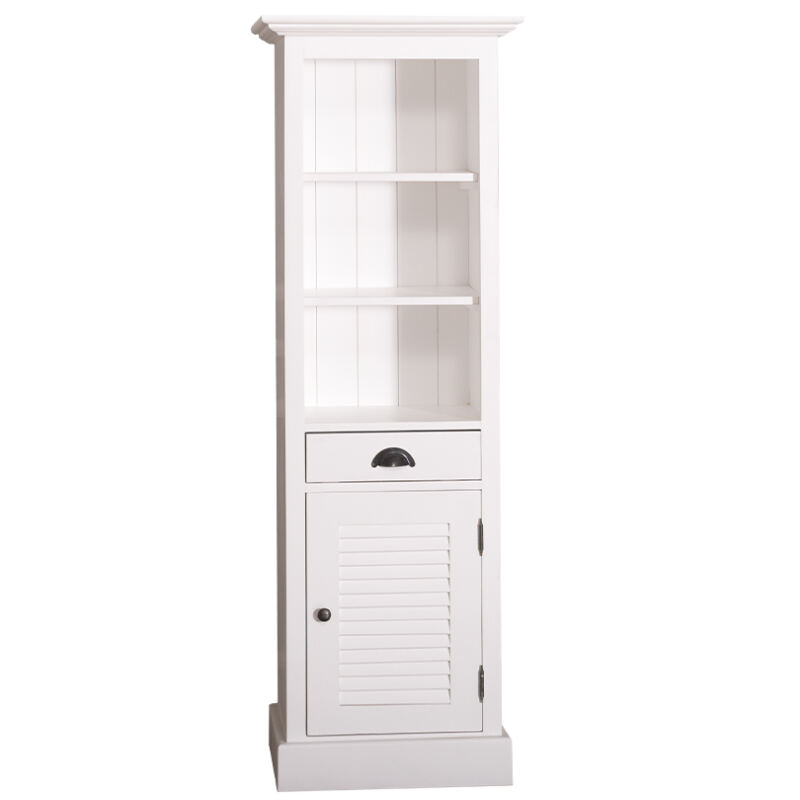 Schmaler Hochschrank weiß mit Lamellentür