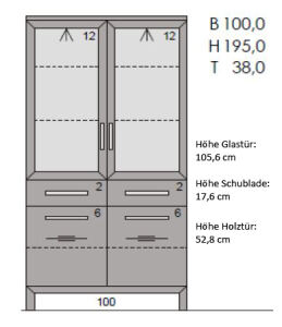Wohnzimmerschrank mit Glastüren Eiche massiv