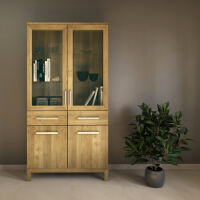 Wohnzimmerschrank mit Glastüren Eiche massiv