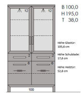 Wohnzimmerschrank mit Glastüren Eiche massiv