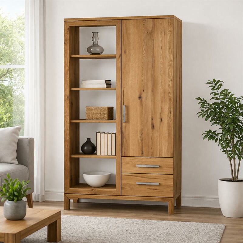 Bücherschrank mit Tür Wildeiche geölt