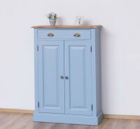 Blaue Kommode im Landhausstil mit Eichenplatte