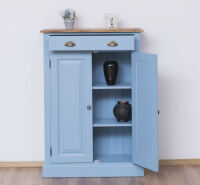 Blaue Kommode im Landhausstil mit Eichenplatte