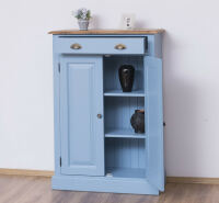 Blaue Kommode im Landhausstil mit Eichenplatte