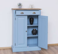 Blaue Kommode im Landhausstil mit Eichenplatte