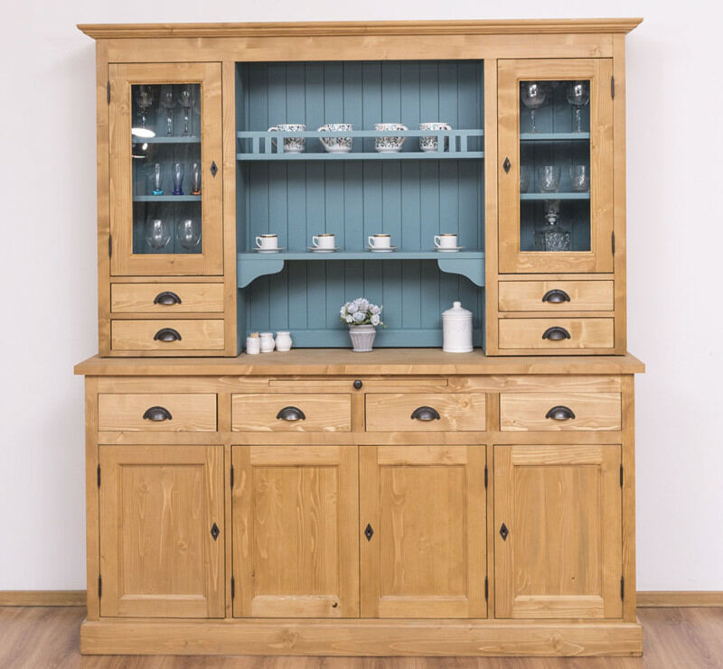 Breiter Buffetschrank im Landhausstil - braun, blau