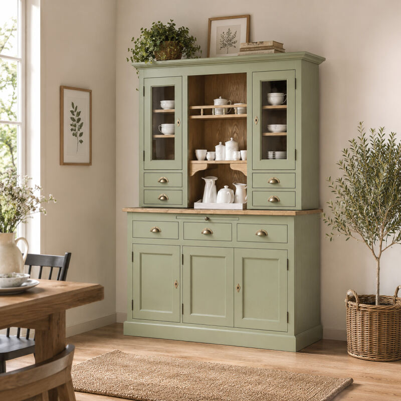 Romantischer Küchen-Buffetschrank im Landhausstil - grün, braun