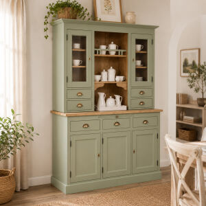 Romantischer Küchen-Buffetschrank im Landhausstil - grün, braun