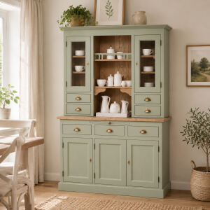 Romantischer Küchen-Buffetschrank im Landhausstil - grün, braun