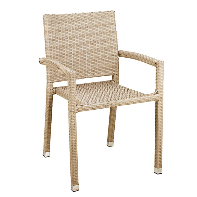 Robuster Gartenstuhl geflochten mit Armlehne hellbeige
