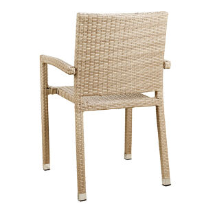 Robuster Gartenstuhl geflochten mit Armlehne hellbeige