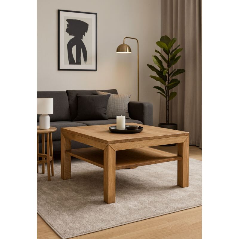 Couchtisch Wildeiche 100x100cm mit Ablagefach