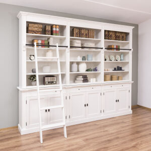 Lange Büro-Regalwand im Landhausstil, altweiß - 3m
