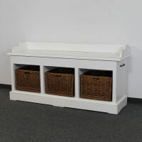 Weiße Sitzbank mit Körben Landhaus Shabby