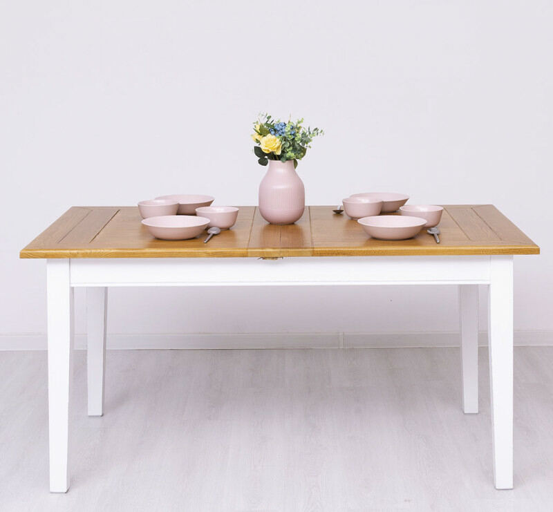 Esstisch weiß ausziehbar aus Holz im Vintage-Stil - Onlineshop für massive Landhausmöbel